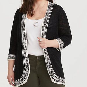 Torrid Black & White Border Trim Cardigan